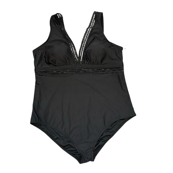 CLEARANCE Freshwater Bathing Suit NWT One Piece Black 3X 24-26W Lace Trim - Picture 1 of 8